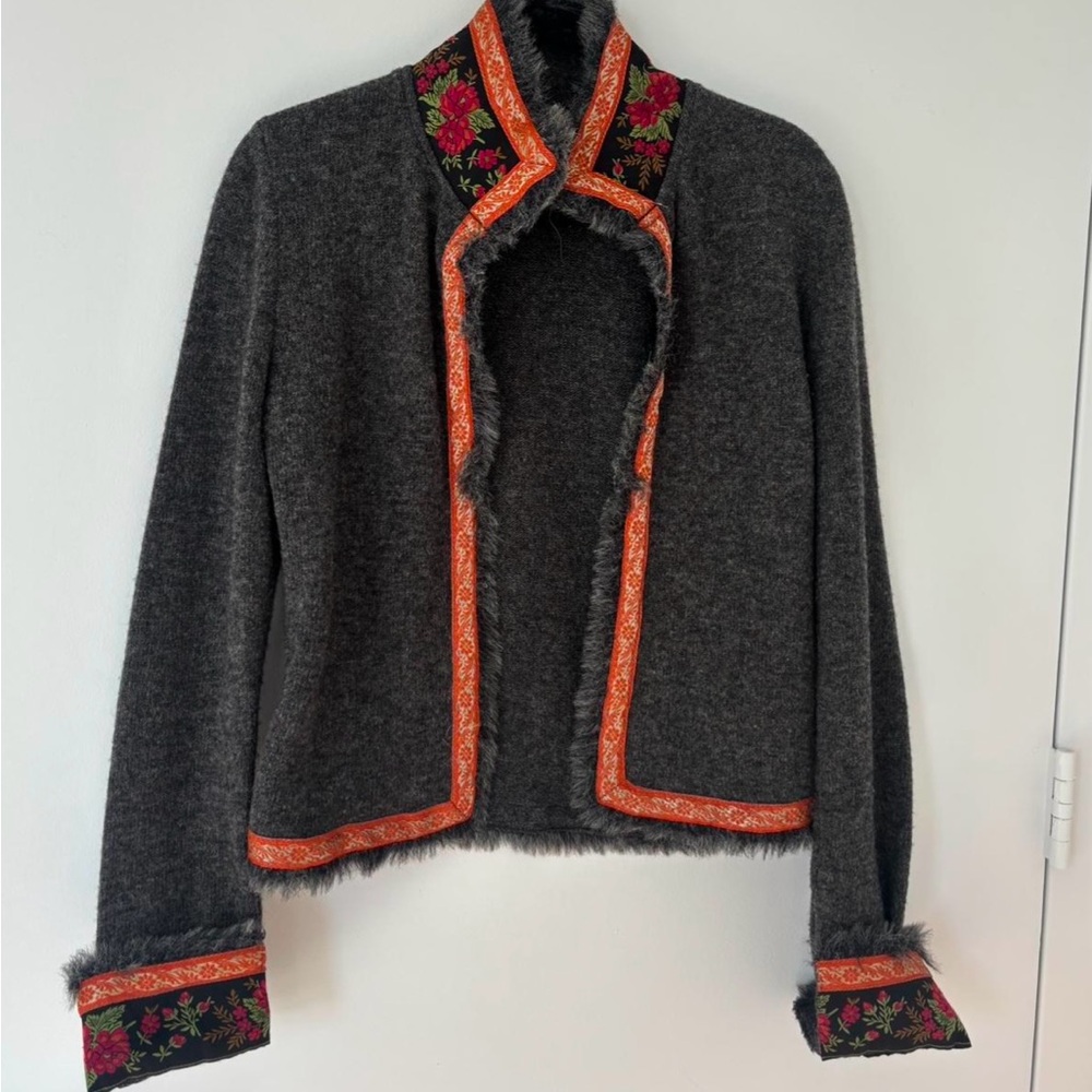 Anthropologie Gray Wool Jacket with Orange Trim